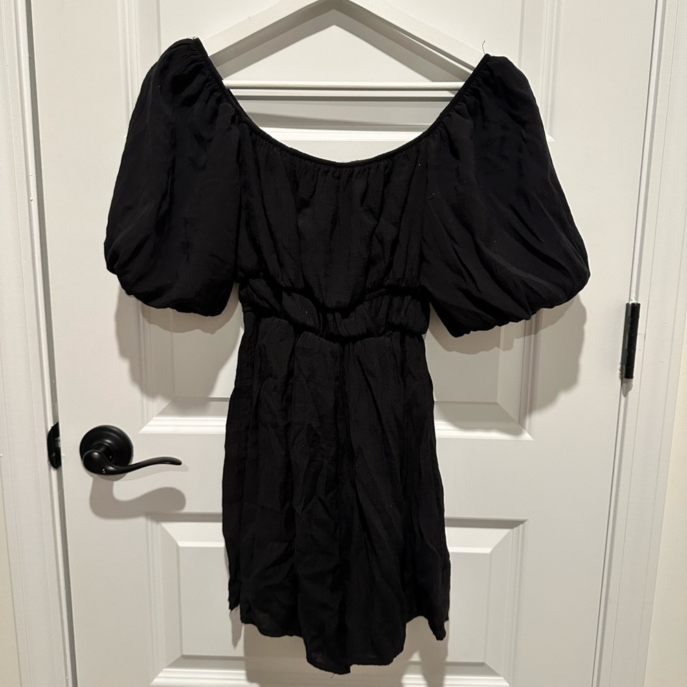 HYFVE Black Puff Sleeve Mini Romper